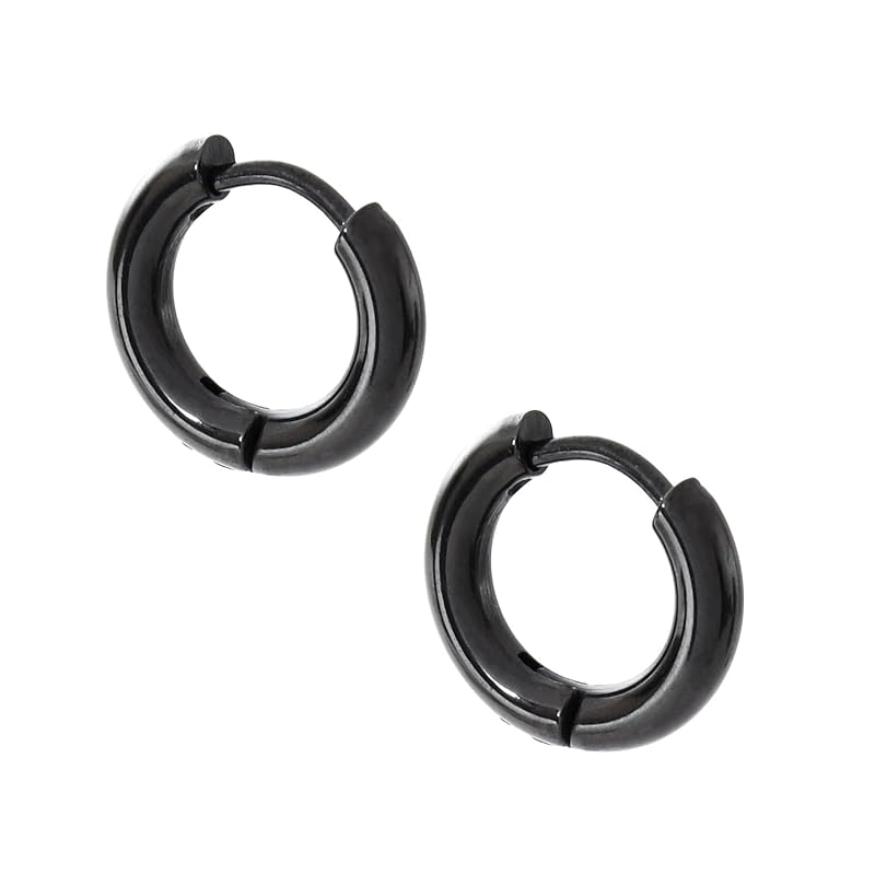 

[SCIOLTO] earrings hoop earrings ring earrings [18G set of 2 both ears] stainless Earrings that don t need catches permanent earrings (Black inner