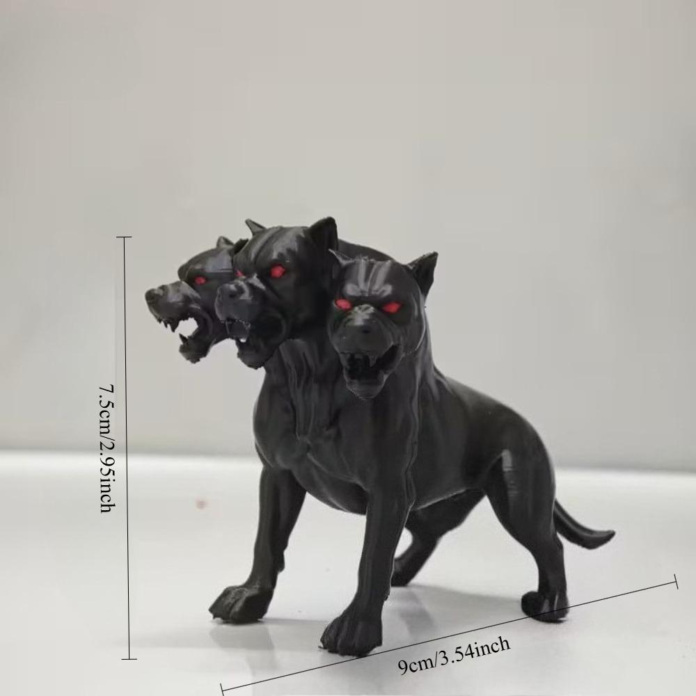 1pcs Gothic Style Three Headed Dog Statue - Hellhound Greek Mythical Simulation Animal Statue, Horror Black Halloween Decoration