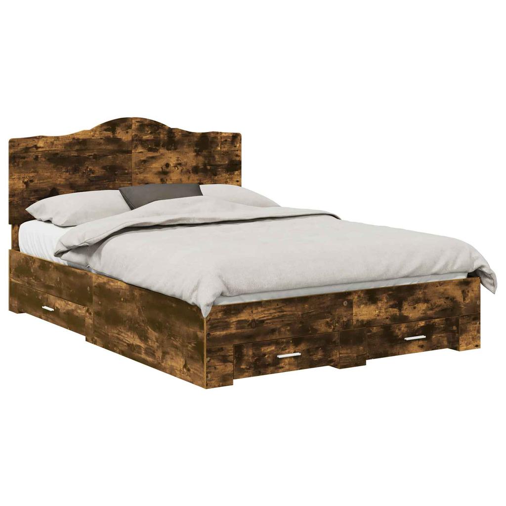 Bed Frame Smoked Oak 140 x 190 cm Engineered Wood