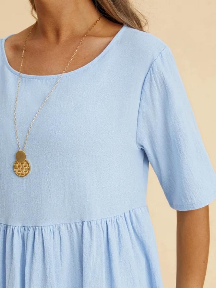 Women's Dress Large Loose Cotton Hemp Round Neck Half Sleeve Medium Length Dress