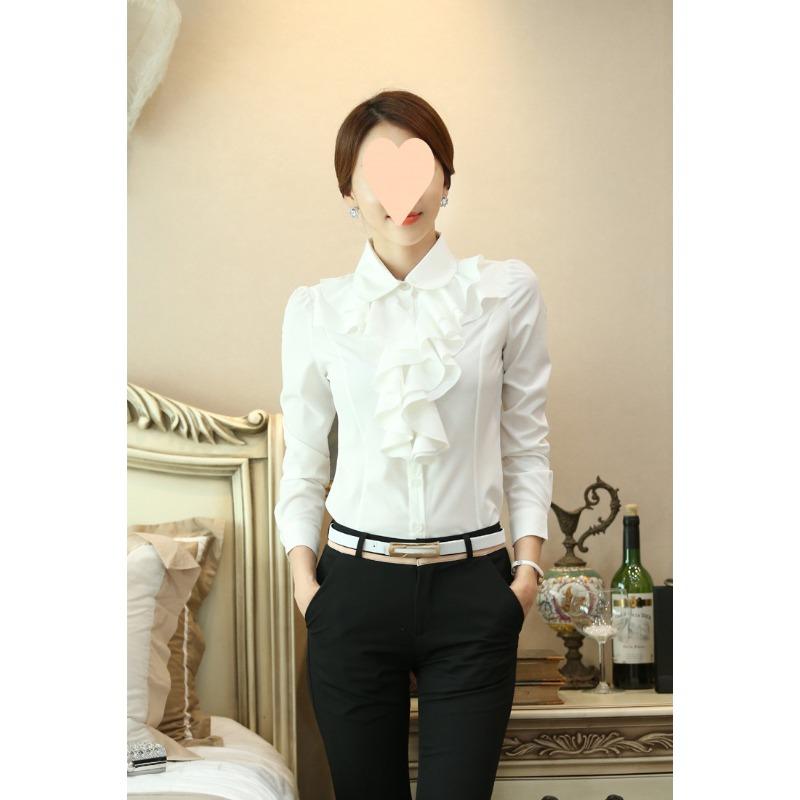 Ruffled Lace Long-sleeved Women's Slim Professional Wear Blouse Ruffled Shirt