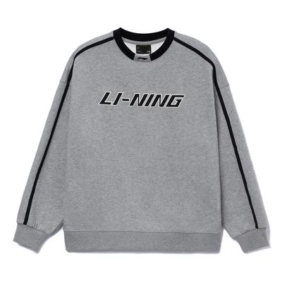 Série Estilo de Vida Esportivo Li Ning Pulôver Solto Gola Redonda Moletom Quente de Lã Moletom Unissex Flor-Cinza AWDU917-5