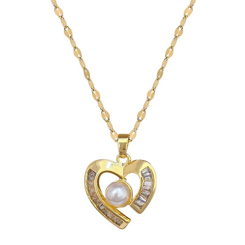 Necklace Earrings Set Light Luxury Full Of Diamonds Love Pearl Personality Temperament Banquet Earrings Item Group