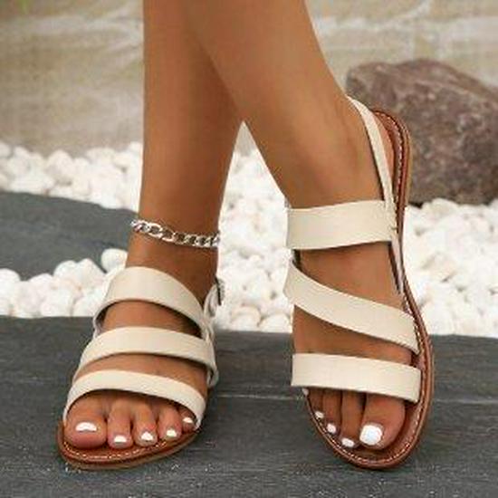 Plus Size Buckle Flat Toe-Baring Sandals for Women