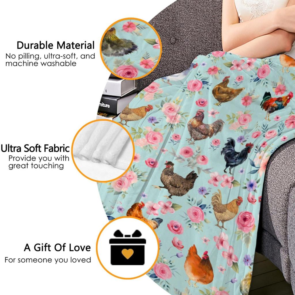 Chicken Flower Series Printed Blanket for Sofa Bed Travel Camping Living Room Office Conditioning Blanket for All Seasons Gifts
