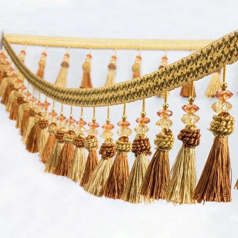 Lace Tassel Fringe Trim with Crystal Embellishment 1-5M Ribbon for Sewing Curtains Cushions Upholstery Diy Craft Decoration