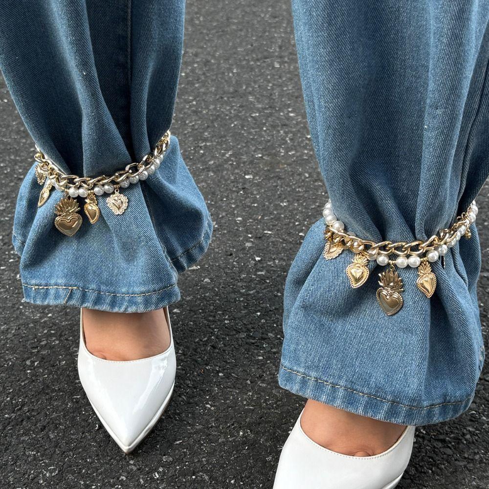 Detachable Jeans Brooch Tassel Cross Pendant Jeans Chain Fashion Tassel Pearl Foot Ankle Unisex