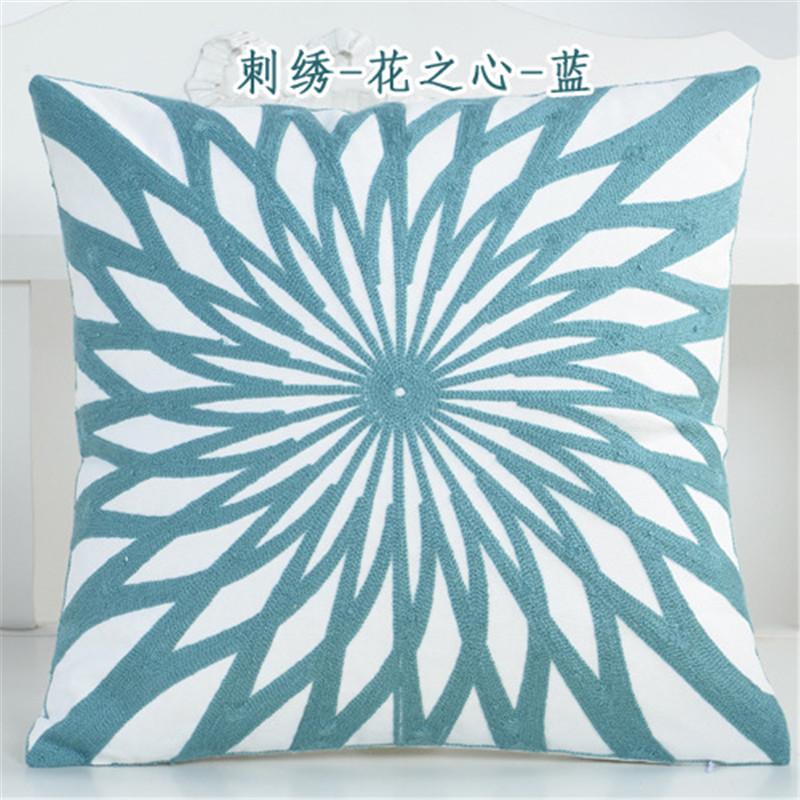 45x45cm Green Blue Geometric Cotton Embroidery Sofa Cushion Cover Home Living Room Pillow Case Bedroom Decoration