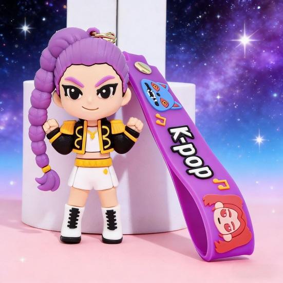 Keychain Pendant Cartoon Anime Design with Metal Lobster Silicone Keychain Clasp Wrist Strap Idol Group Keychain