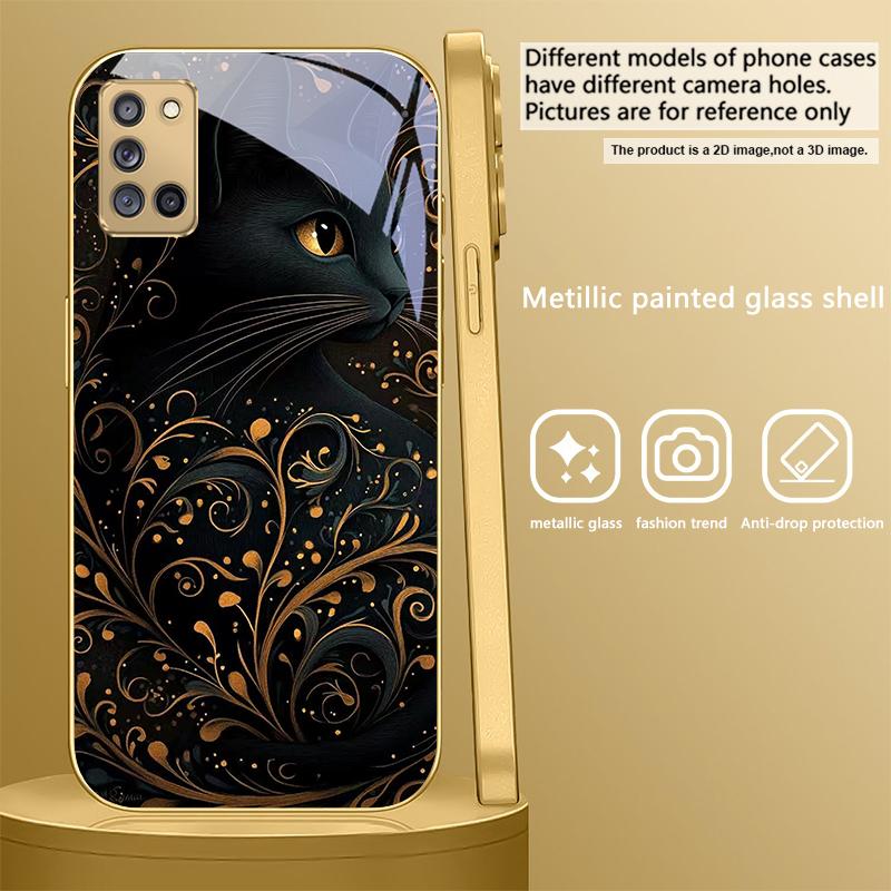 Fantastic Black Cat For Samsung A 31 32 A33 A34 35 14 A15 13 A16 25 26 50 52 53 54 55 56 70 71 72 73 Golden glass phone case