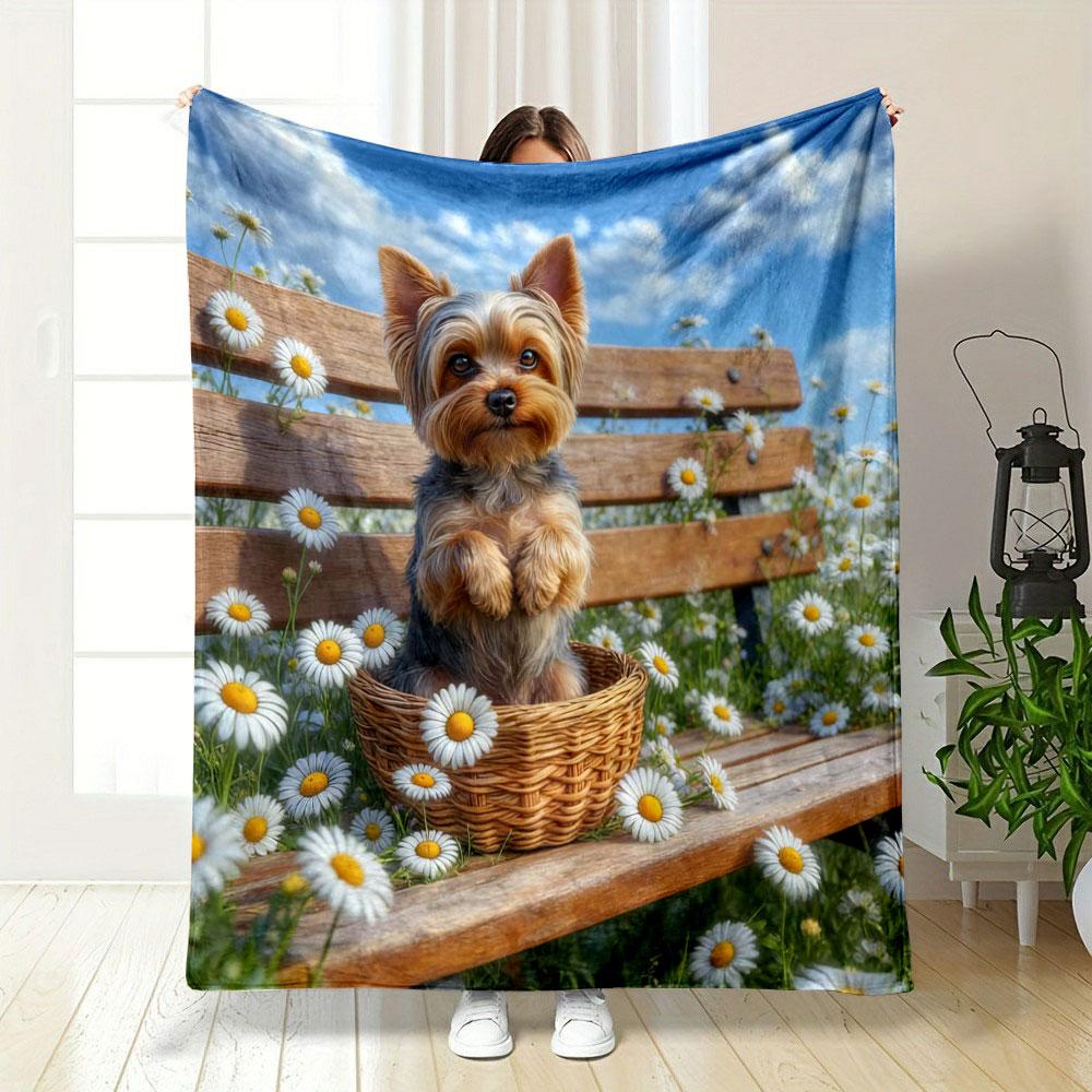 

6 Styles Yorkshire Terriers and Flowers in A Basket Print Blanket Home Travel Camping for Adults and Kids Luxury Gifts 75x90cm
