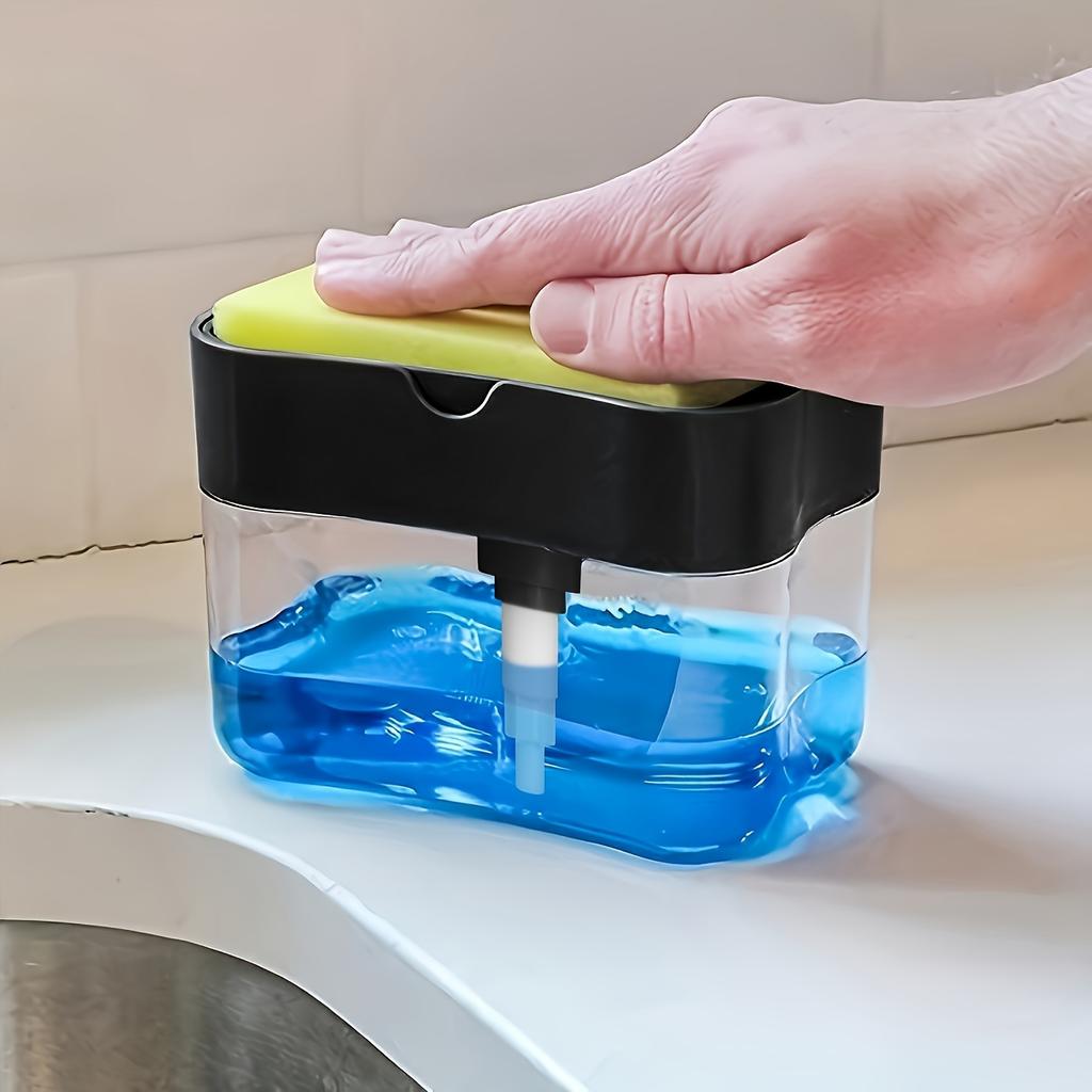 1pc Press Type Dish Soap Dispenser, Battery-Free, Manual Pump, Kitchen Dishwashing Station, Sponge Holder