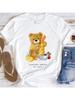 Tempura Shrimp Lunch Bear Printed Wounisex's Summer Cute Fashion T-Shirt Cartoon Pattern Wounisex's Basic Top Short Sleeve T-Shirt