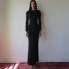 2025 Autumn/Winter European & American Style Solid Color Dress with Decorative Ring Buckle and Tie-Up Design