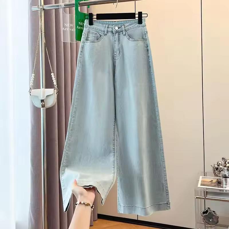Elastic Wide Leg Denim Jeans Women Spring Autumn Loose Slimming Drapey A- Line Floor-Lengt