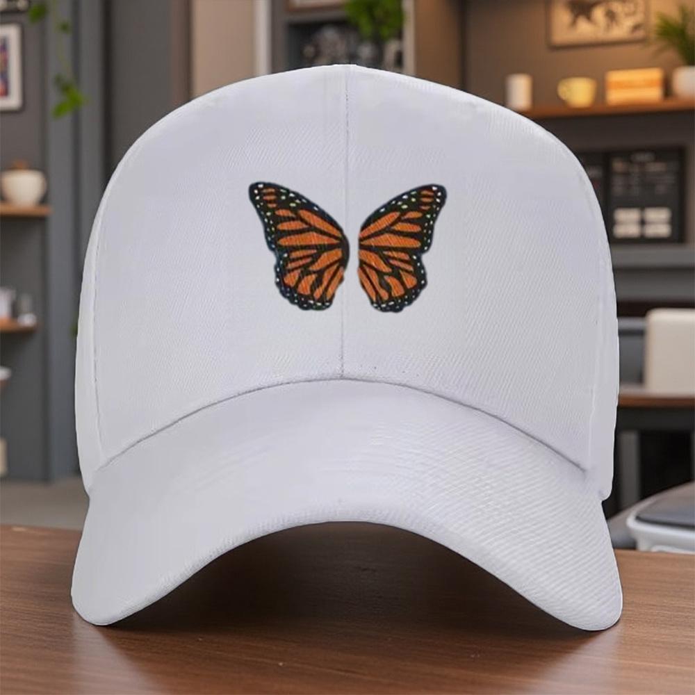 Monarch Butterfly Embroidered Baseball Cap Adjustable Cotton Casual Sports Outdoor Hat for Adult