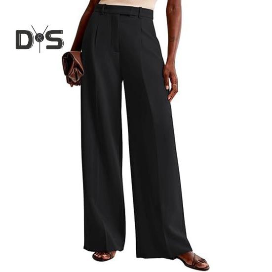 Summer Women Pants High Waist Slim Straight Legs Suit Pants with Pockets Solid Color Loose Fit Button Zipper Closure Office Pants