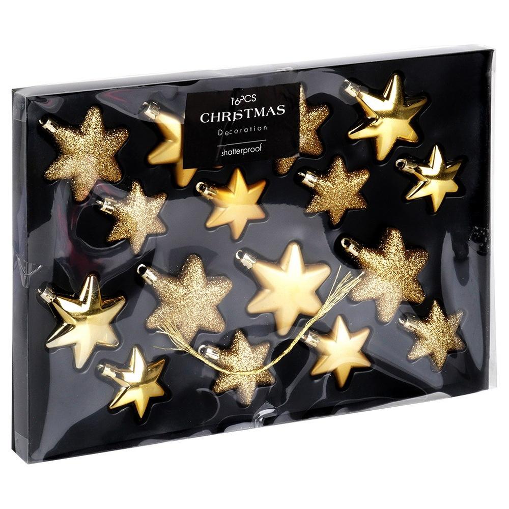 Shatterproof Christmas Tree Baubles, Golden Stars, 6/5 Cm, 16 Pcs.