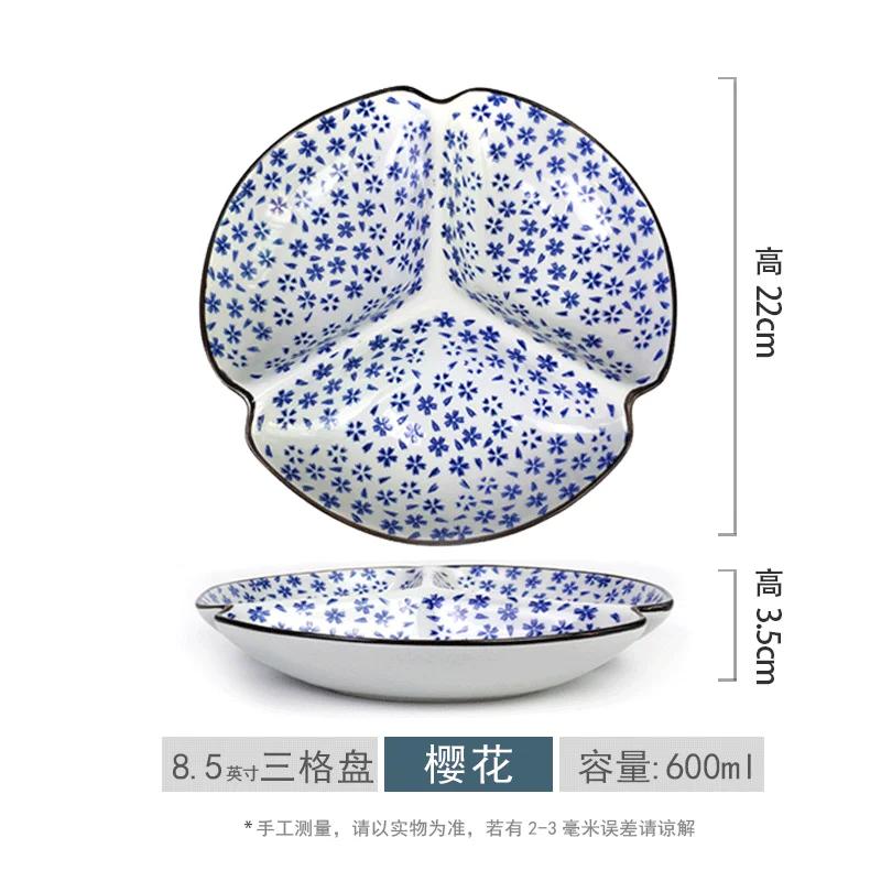 Japoński styl Talerz działowy, Ceramiczny domowy talerz do sałatek owocowych z wieloma kratkami, Talerz jadalny do szybkiej utraty wagi, 1 szt.