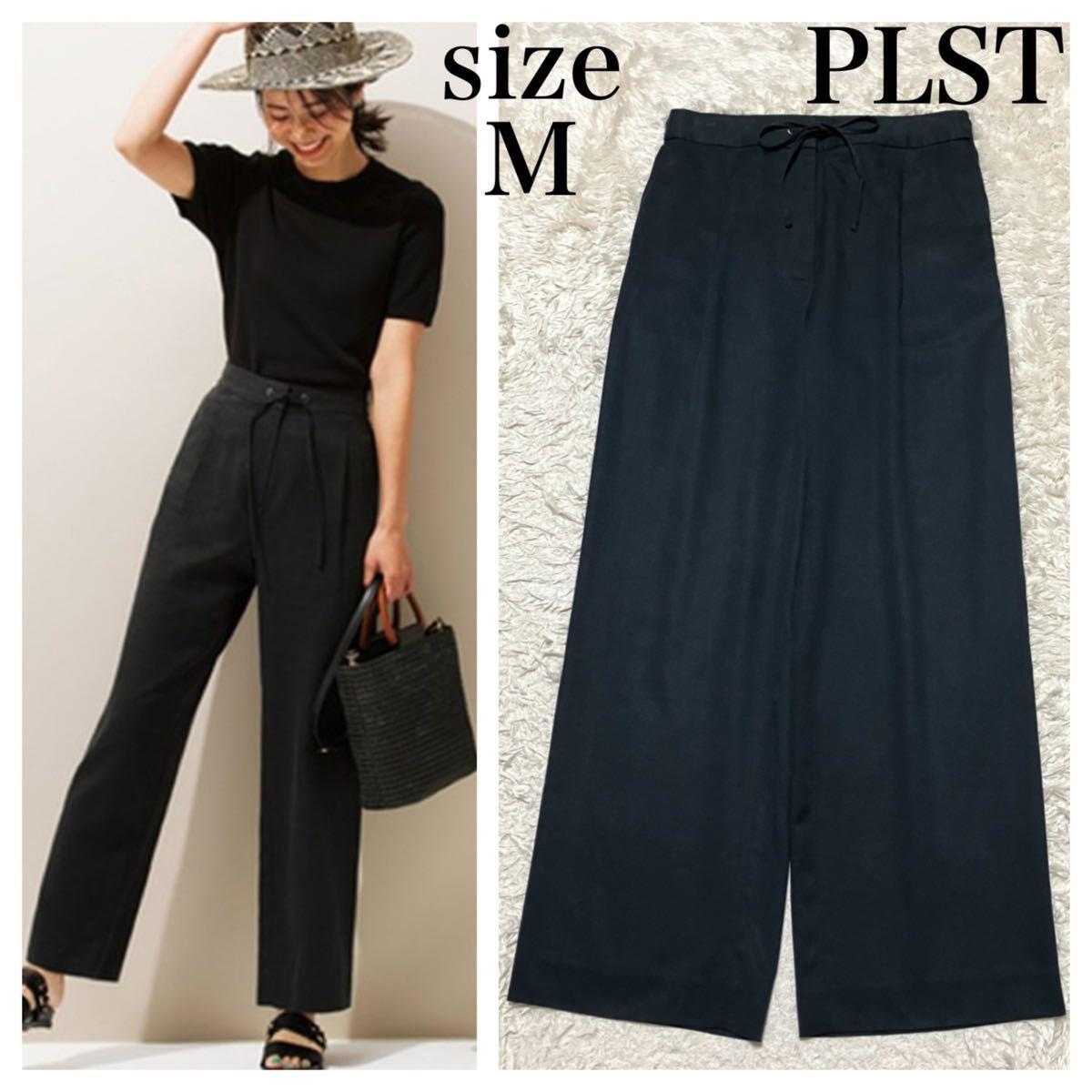 PLST Lyocell Cotton Easy Pants Black M Size Wide