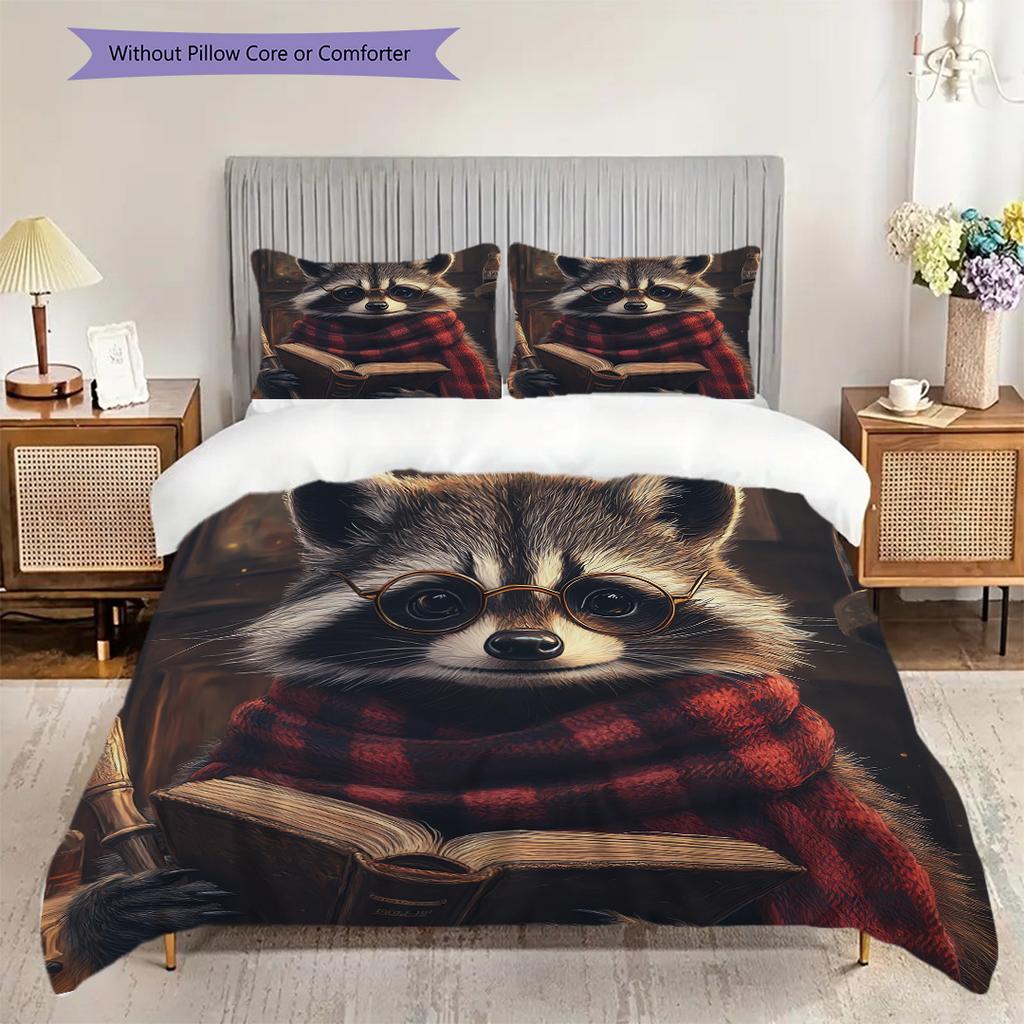 Magic Raccoon Pattern Bedding Quilt Set Quilt Cover Pillowcase Home Decoration Birthday Gift (1 * duvet cover + 2 * pillowcase, without core)