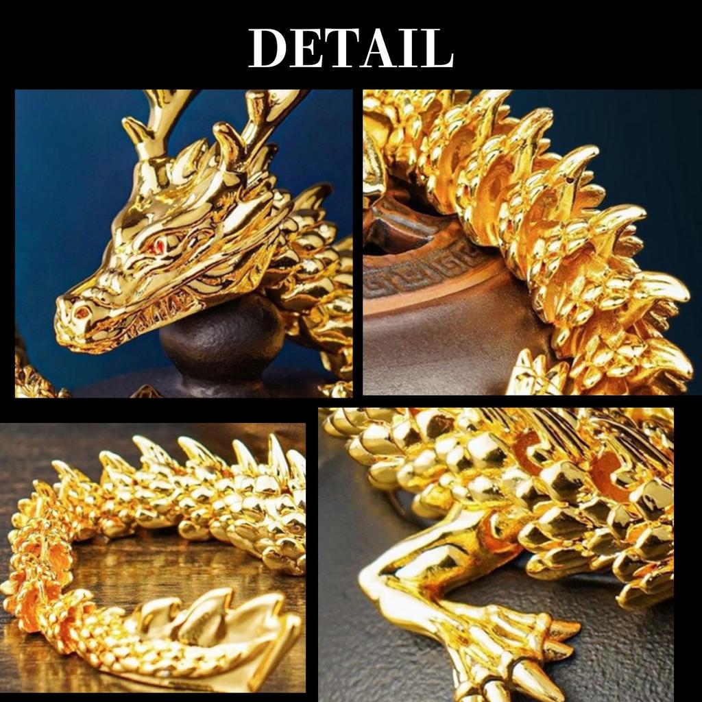 TIGRE BLANC Dragon Figurine, Lucky Charm, Zodiac Dragon, Promise, Protection from Evil, Copper Ornament, 15cm, Gold