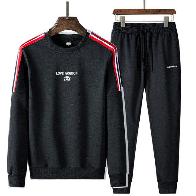 

Модная мужская спортивная одежда весна осень комплекты свитер + длинные брюки молодой мужской спортивный костюм одежда XXXL чёрный