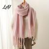 Oversized Cozy Winter Scarf Thickened Imitation Rabbit Velvet with Tassels for Women Solid Color Stylish Long Draped Neck Wrap Warm Shawl,