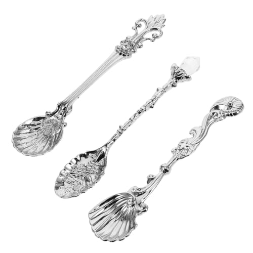 HOLIDYOYO Nádherná retro královská sada příborů, vintage barokní stříbrné příbory královského stylu, gravírované kávové lžičky a dezertní lžičky pro kavárnu a kuchyň U