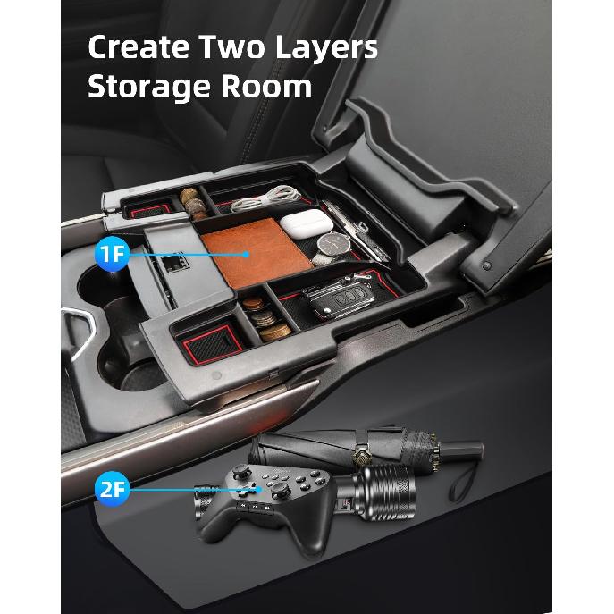 Center Console Organizer for 5th Gen 2026 2025- Ram 1500 2500 3500(Full Console w/Bucket Seats Only), ABS Storage Box, Middle Console Tray Organizer,
