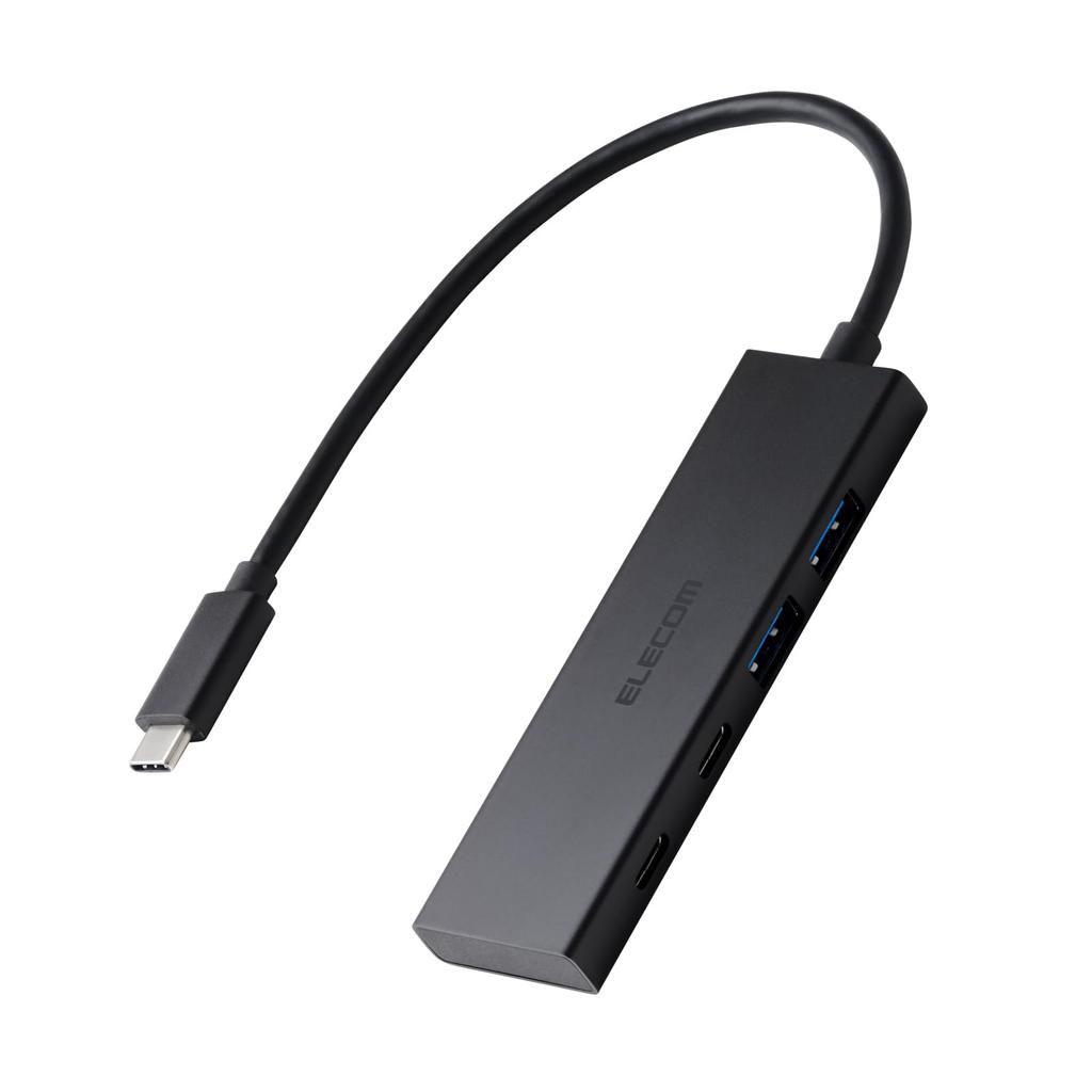 ELECOM USB Hub, USB-C 10Gbps, 2 USB-A, 2 Type-C, USB PD 100W, Bus Powered, 4 Ports, Black, U3HC-H042PBK