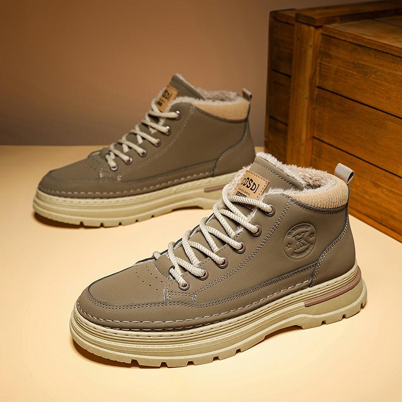 

Мужские ботинки осень и зима новые высокие хлопковые ботинки модные повседневные ботинки уличные рабочие ботинки нескользящие теплые плюшевые хлопковые туфли 44