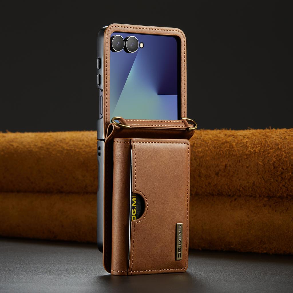 Retro Auto Leather Phone Case for Samsung Galaxy Z Flip 7 Flip6 RFID Blocking Hinge Protection Buckle Card Holder Wallet Cover