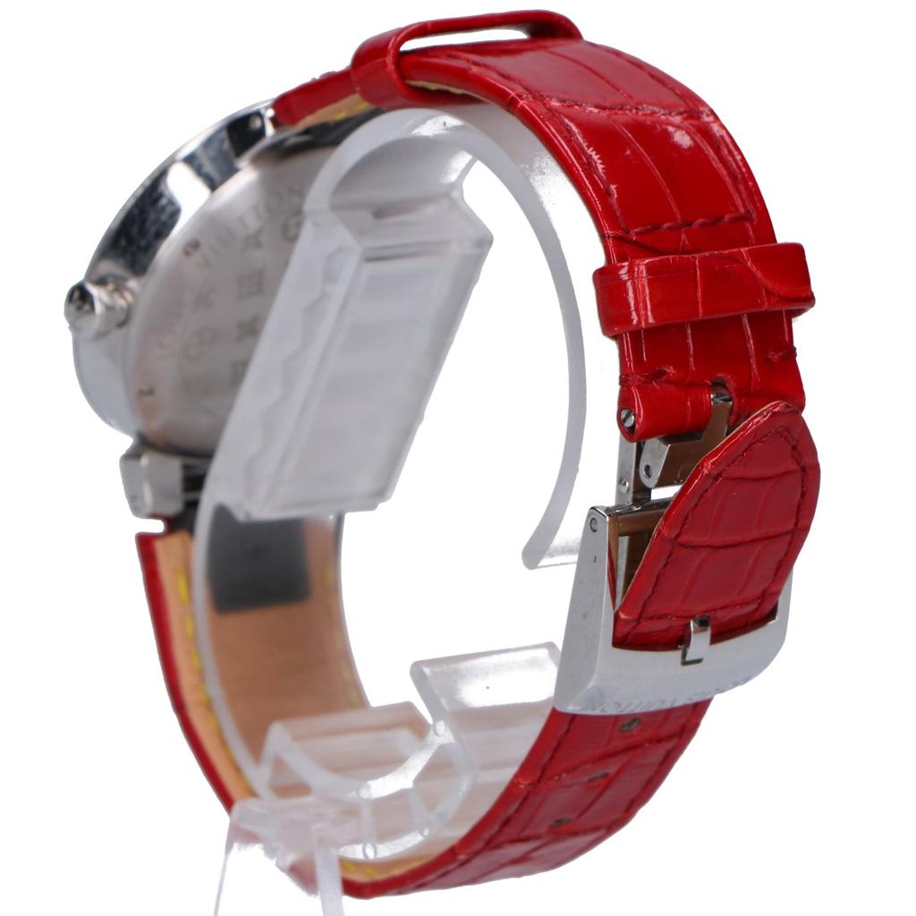 LOUIS VUITTON Q13MJ Tambour Slim Monogram Dial 8P Diamond Quartz Watches Red alligator beltUsed