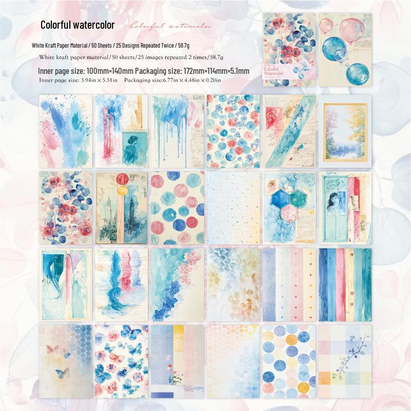 Ретро-журнал для акварельного смешивания Mò Mò: Основы для коллажей и фоны с пейзажами