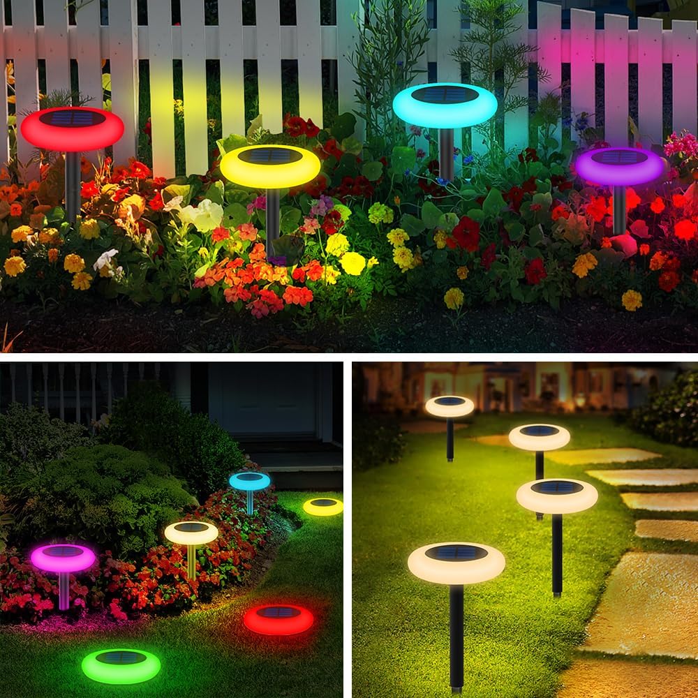 Colorful Solar Colorful Solar Lights Outdoor, Color Changing Solar Lights with Remote, Colorize Pathway Lights Solar Garden Lights for Landscape
