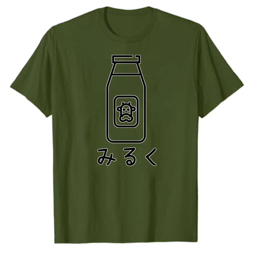 Miruku Milk Cow Japanese Kawaii Graphic TShirt Unisex Minimalist Cute Milk Lover Casual Cotton Tee Gift Oversized T Shirt Tops