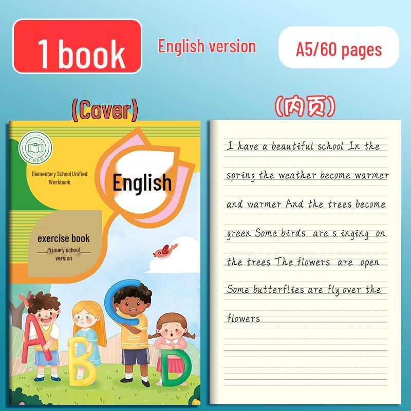 A5 English Elementary School Workbook: Four Lines, Three Spaces, Grades 1-3