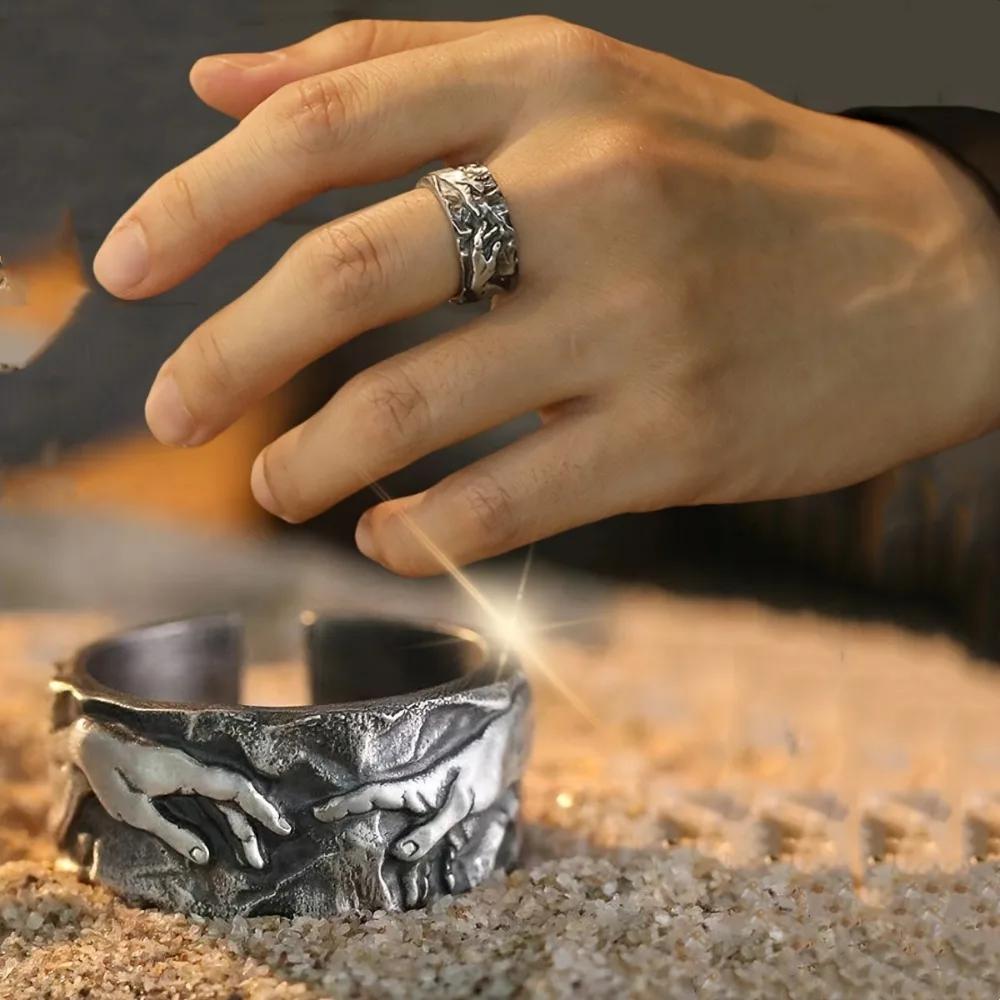 European American Style The Hand of God Mens Ring Vintage Art Painting Index Finger Ring for Men