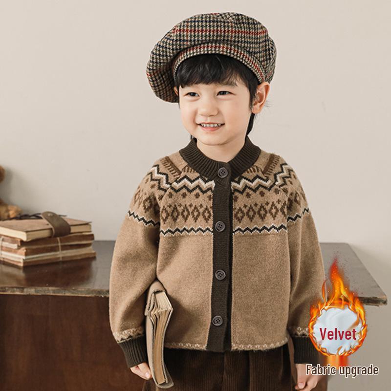 Dziewczęcy i Chłopięcy Dzianinowy Welurowy Sweterek - Modny Koreański Styl na Jesień/Zimę