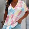 Women Floral Print T Shirt V Neck Short Sleeve Loose Casual Summer Daily Tops