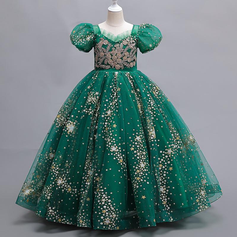 Kids Dress Girls Wedding Mesh Long Girl Dress Elegant Princess Party Pageant Formal Gown Teen Children