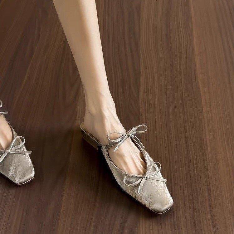 

First Encounter Season Spring And Summer No Heel Square Head Muller Shoes Bag Head Cool Slippers Women S Summer Wear Thick Heel Half Drag 40 шампанського