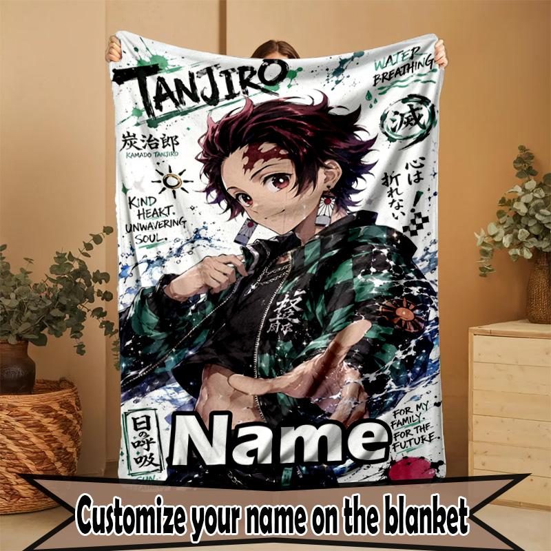 Custom Name Personalized Demon Slayer Print Blanket, Home Decor, Bedroom, Sofa, Camping, Couch, Gifts for Birthday ChristmasEnthusiasts