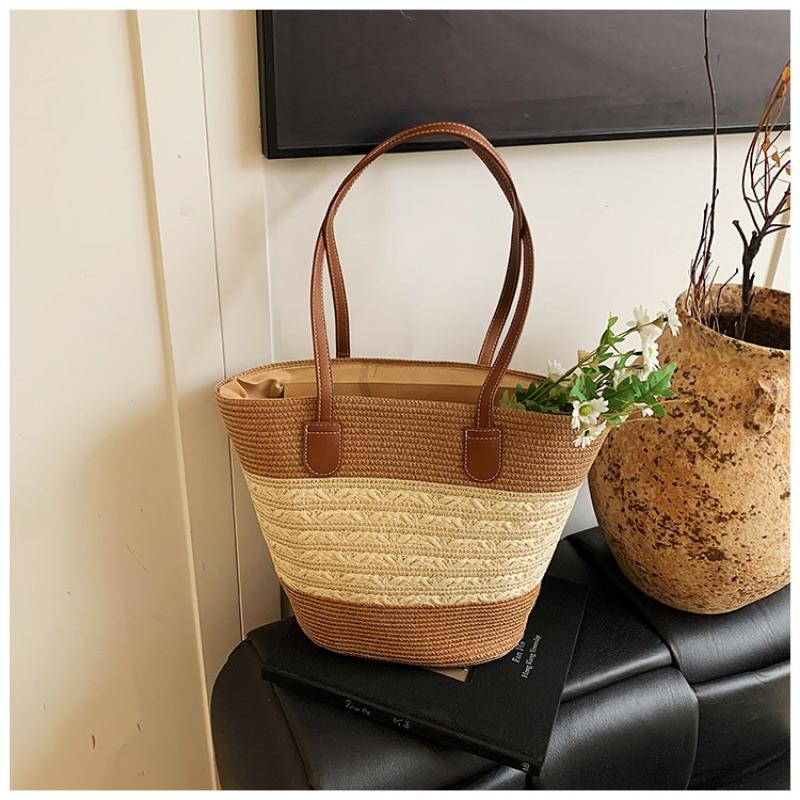 Straw Bag Women's Handbag Seaside Tote Bag Large-capacity Woven Shoulder Bag Rattan Straw Bag Bucket Bag Tide