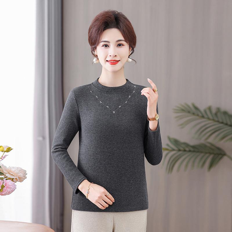 Women's Winter Velvet Base Layer Top, Half-High Collar Sweater for Middle-Aged and Elderly