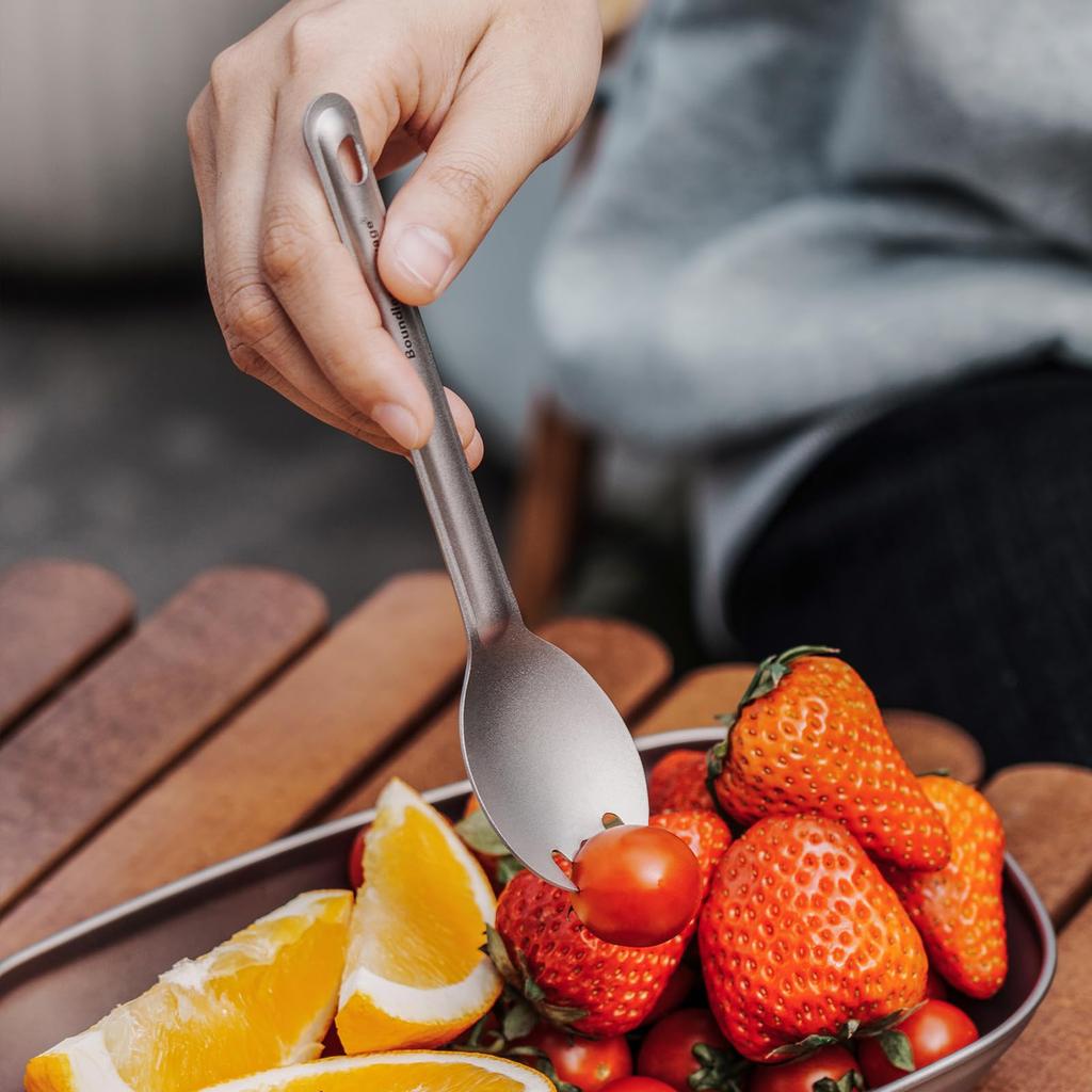 Conjunto de Garfo-Colher de Titânio Boundless Voyage Feito de Puro e Perfeito para e com Saco de Armazenamento (2 Sporks) - Titânio, Leve, Resistente à Ferrugem,