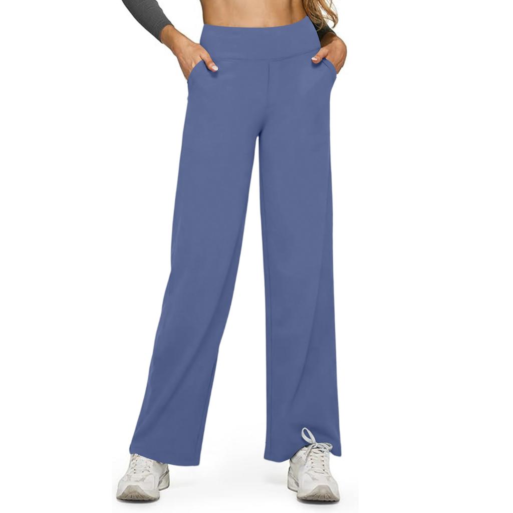 Women's Casual High-waisted Straight-leg Pants, Loose Pocket Yoga Pants