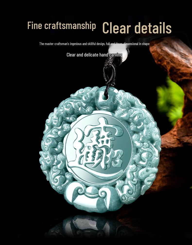 Blue Water Pi Xiu Jadeite Pendant - Unisex Lucky Jade Amulet
