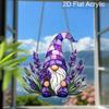 Acrylic Lavender Gnome Suncatcher, Stained Glass Effect Window Hanging Ornament for Whimsical & Floral Lover Gifts